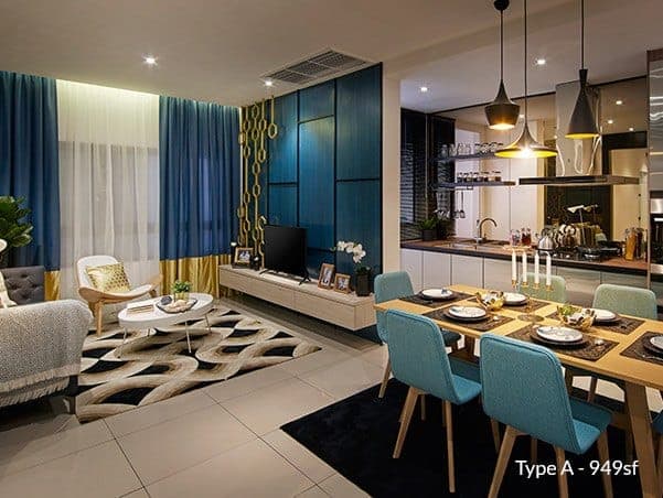 Lagoon View Resort Condo: living and dining, 949 sq ft show unit