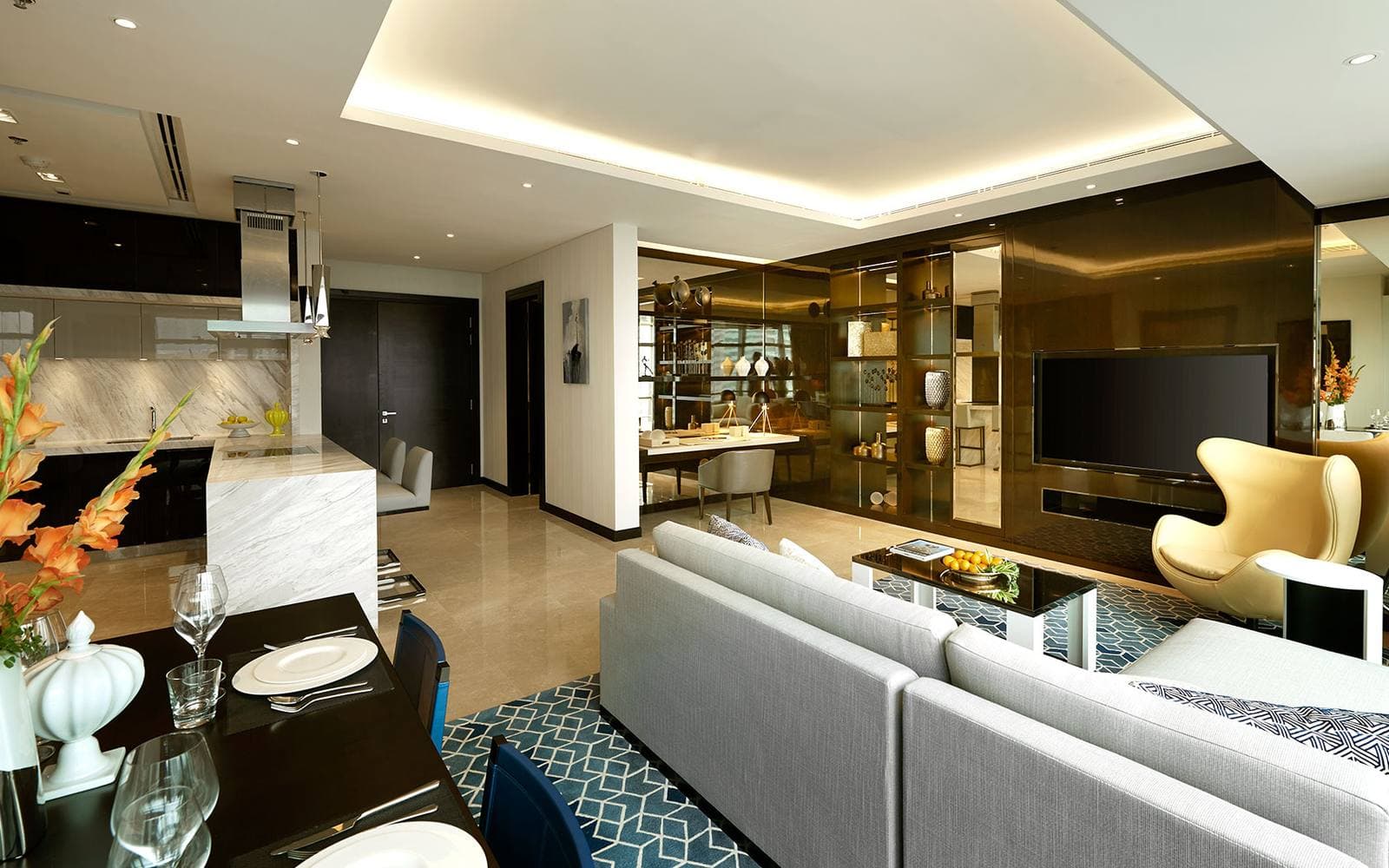 The Ritz-Carlton Residences Kuala Lumpur: living and dining room, show unit